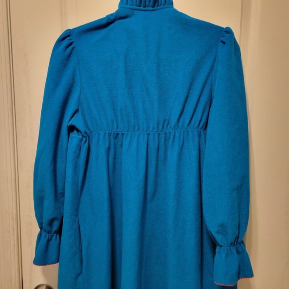 Vintage Vassarette Blue Long 1/2 Zip Long Velour Nightgown House Coat Pockets M - Picture 4 of 7